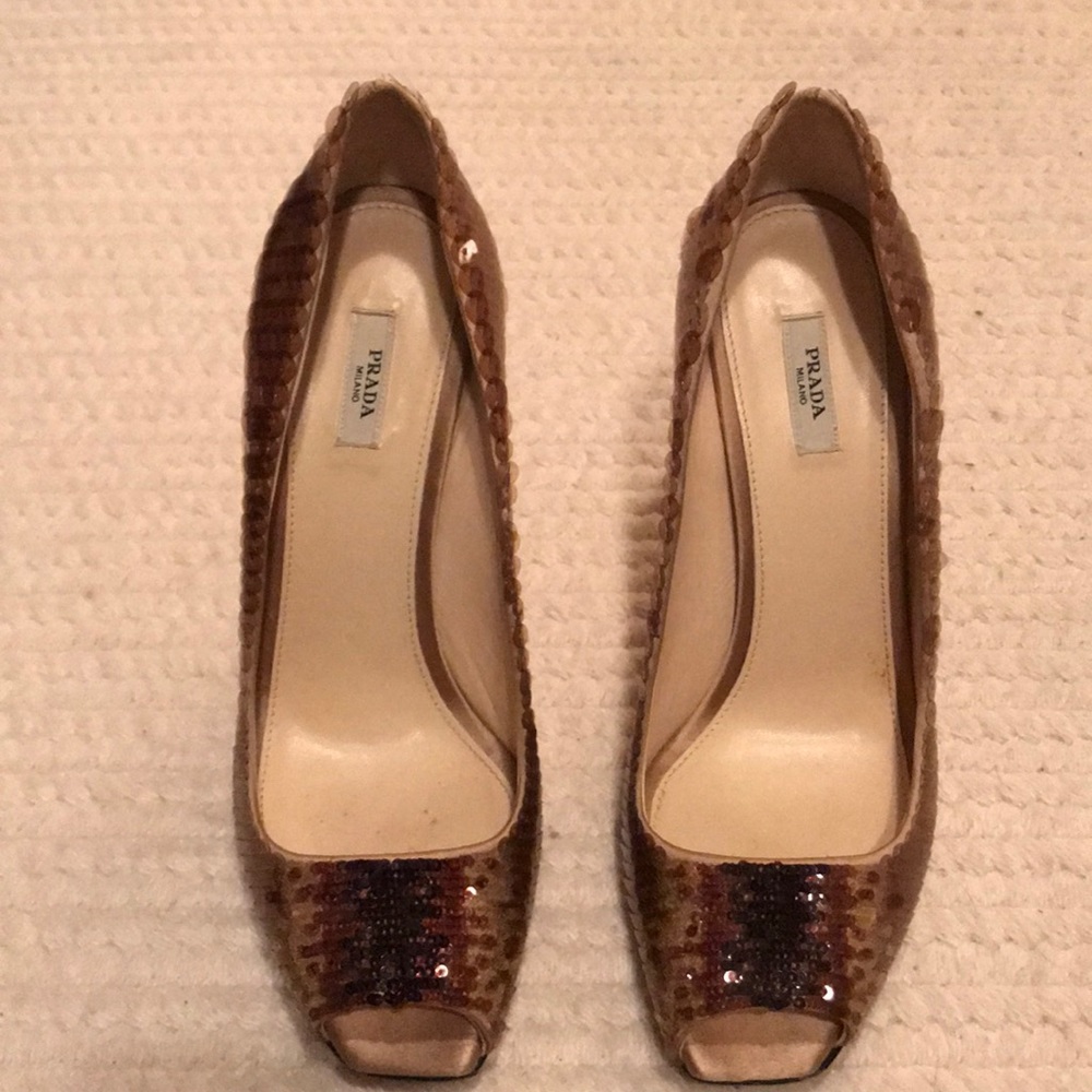 Prada sequin peep toe heels